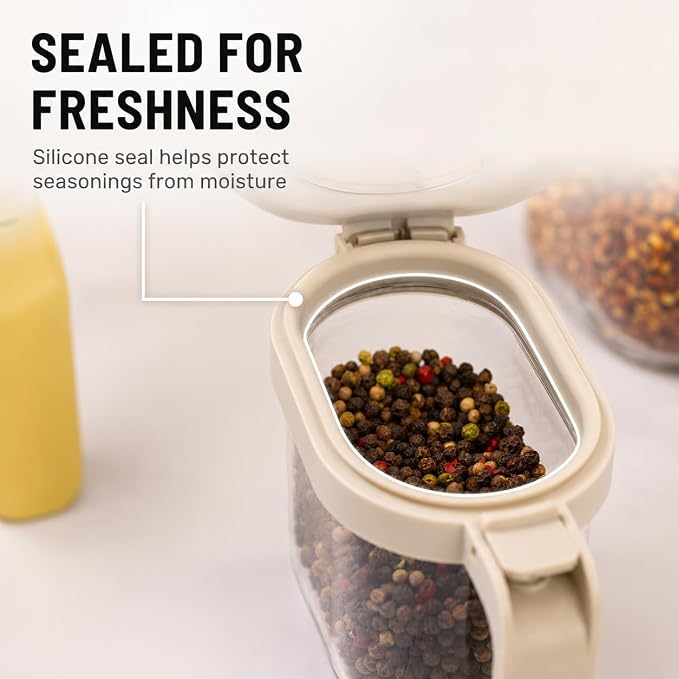 Zuutii Glass Spice Jar, 10 oz Seasoning Container for Salt & Sugar | One-Hand Opening | Magnetic Spoon Included | Moisture-Proof Seal | Food-Grade Glass | BPA-Free
