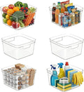 MOONEDGE 6-Pack 10x10x6 Clear Plastic Cube Storage Bins with Handles | Open-Top durable square organizer boxes for closet,pantry,kitchen,fridge,playroom,bathroom,under-sink,vanity organization