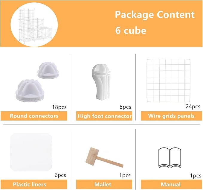 AWTATOS Wire Cube Storage, 6 Cube Closet Organizer Storage Shelf, White | Metal Cube Storage Shelves Bookshelf, Portable Closet Clothes Organizer, Wire Shelving for Bedroom, Home, Office