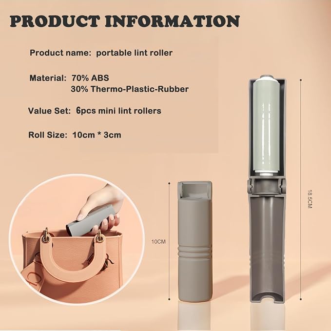 Mini Reusable Lint Roller 6 Pack, Washable Sticky Gel Lint Remover, Grey | Portable & Easy Carry, Foldable Design, Washable Sticky Gel, For Clothes & Luggage, Travel Ready