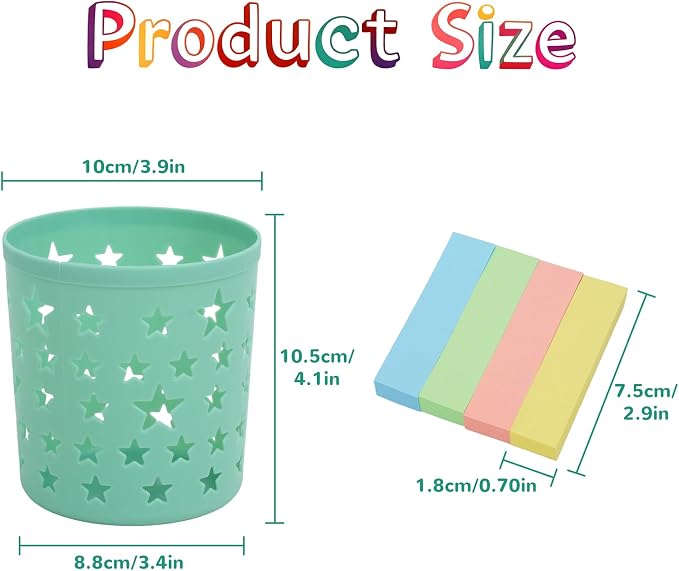 5Pack Pen Holder for Desk Pencil Holder Hollow Star Pen Pencil Cup Office Desk Organizers Accessories Makeup Brush Organizer with 400Pcs Sticky Notes for Office Classroom Home Crafts Supplies
