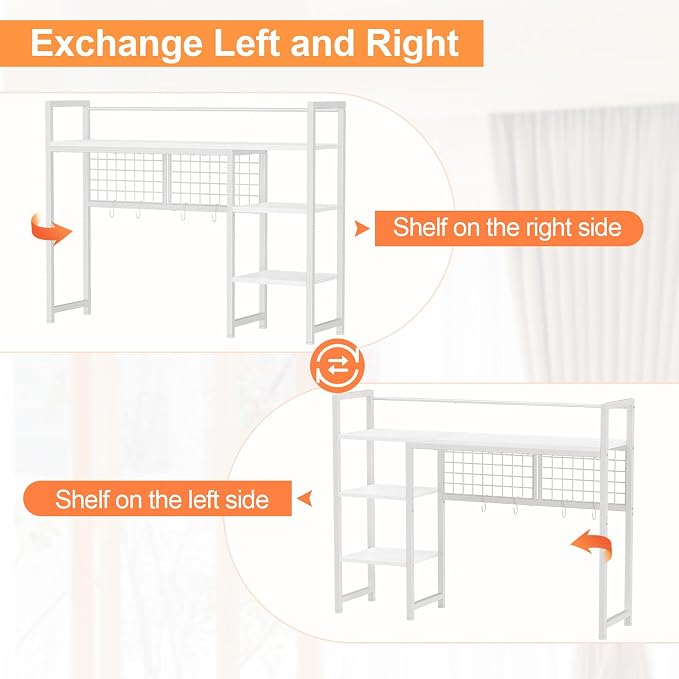 Snughome Desk Shelf, 38.6" Desktop Organizer Shelf, Desk Hutch for Computer Monitor, 4 Tier Desktop Display Rack with Pegboard Hooks Set, Wood Desk Bookshelf for Home Office Dorm, White
