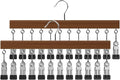 Closet Organizer with 12 Clips, 2 Pack Closet Space Savers for Hanging Clothes, Wooden Pants and Leggings Hangers with 360° Rotating Hook, Space-Saving Hat Scarf Clothespins, Walnut Wood Color