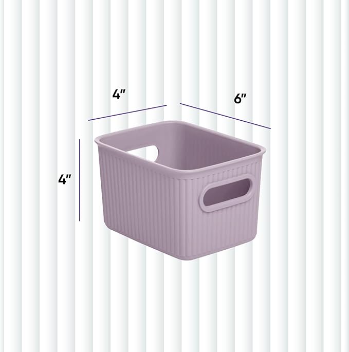 Superio Ribbed Collection - Decorative Plastic Basket Open Home Storage Bins Organizer, Small Lilac Purple (1 Pack) Container Boxes for Organizing Closet Storage Bins for Shelves 1.5 Liter