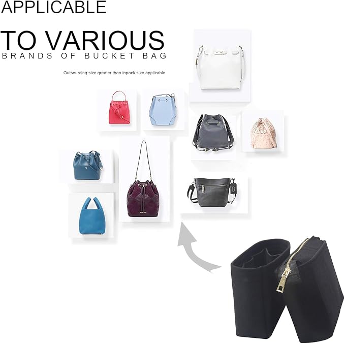 Bag Organizer, Bag Shaper Purse Insert Felt Organizer Fit in NeoNoe Noé and other Bucket Bags - black