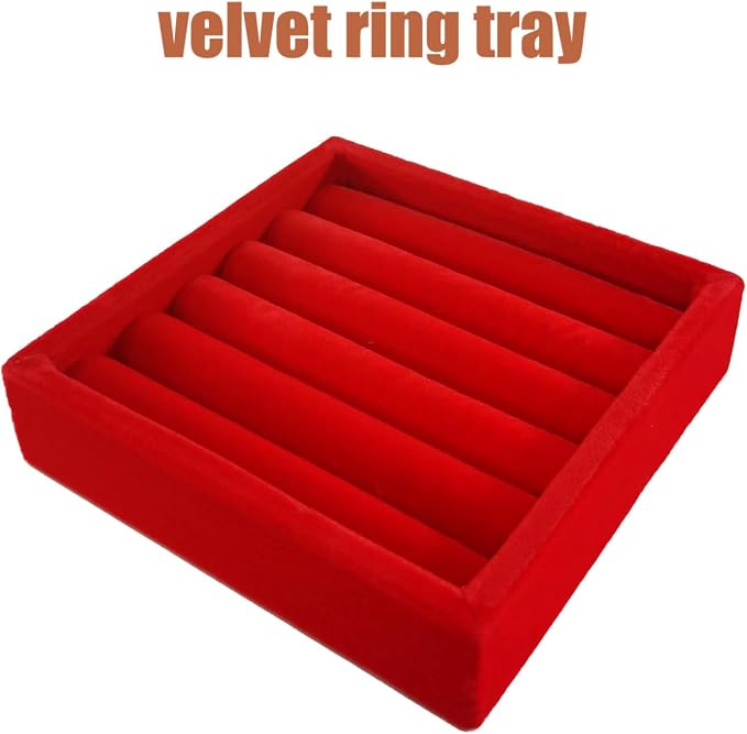 SCIKHETF Velvet Ring Earrings Studs organizer Tray Small Ring Insert Display Tray 5 Slots Stackable (Red)