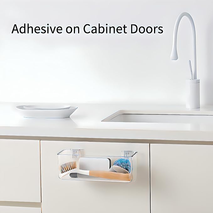 vacane Plastic Over Cabinet Door Organizer, Adhesive Mount Storage Organizer Container Makeup Organizer Hanging Basket Bins For Craft Room, Pantry, Office, Space Saving Holder for Kitchen Bags-XL