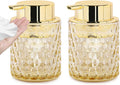 10 Oz Glass Hand Soap Dispenser with Pump, Refillable Bathroom Gold Foaming Soap Dispenser, Vintage Glass Diamond Lotion Container Bottle for Bathroom and Kitchen (2, Amber and Gold)
