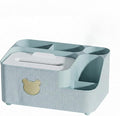 COVRA 9.5 x 6.6 x 4.7 inches Desk Organizer with Tissue Box Holder - Multifunctional Desktop Storage Caddy with Pen Holder, Cute Bear Design - Plastic (Light Blue)