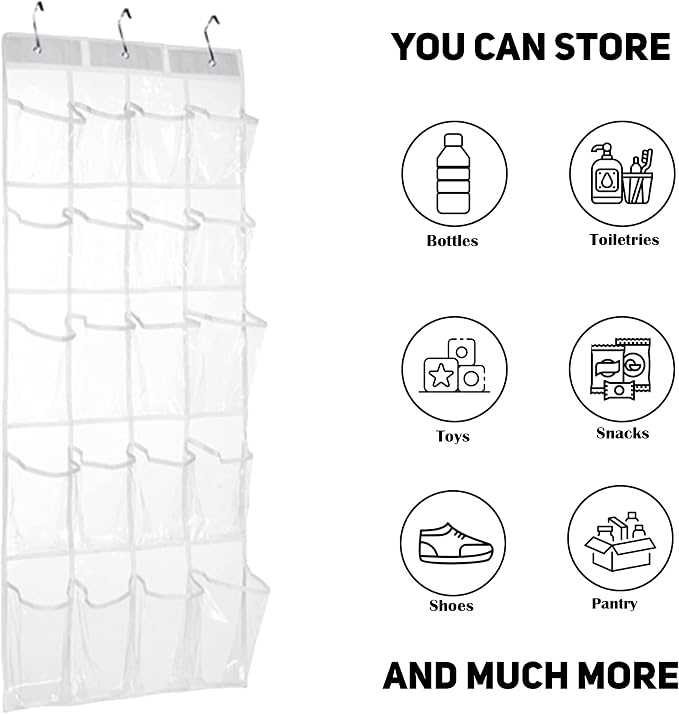 HomeRoots 2 Pack Minimalist Clear Over the Door Organizer with 20 Pockets, Over Door Organizer for Pantry, Bathroom, Closet Storage Door Organizer for Shoes and Toys