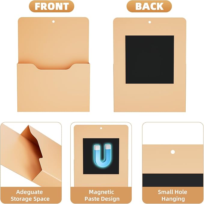 Marbrasse Magnetic File Holder - Magnetic Paper Holder, Pocket Organizer Office Supplies Storage Mail Organizer for Notebooks,Planners,Letter (Orange)