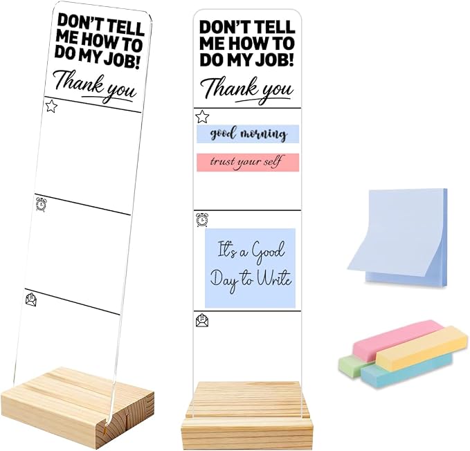 Monitor Memo Board, Sticky Note Holder, Sticky Note Board for Desk, Acrylic Desk Buddy with Wooden Base, Includes 200 Notes, Featuring Don't Tell Me How to Do My Job Funny Office Quote
