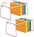 Marbrasse Hanging File Folder Frame, Adjustable Letter Size File Holder 16-25 Inches, Metal File Cabinet Rails for Office, Home, School, 2P(Pink)