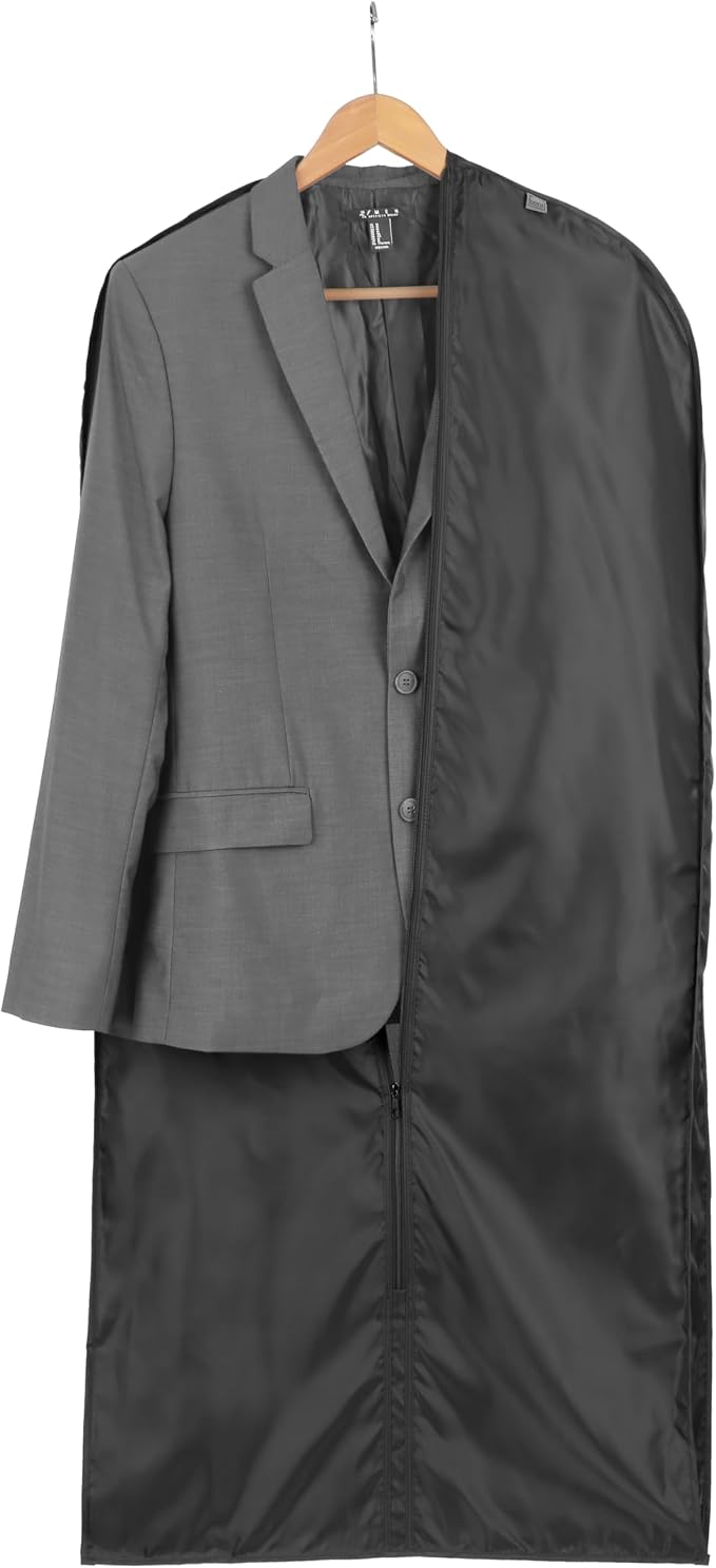 Lewis N. Clark Travel Garment Bag Cover for Airplane, Car, Everyday Use-Heavy-Duty, Lightweight, Water-Resistant, Perfect for Suits, Dresses, or Uniforms, 47” Length, Black, One Size