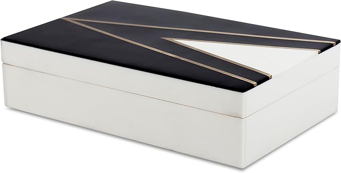 Handicrafts Home Black and White Decorative Storage Box with Lid– Slim Rectangular Storage Box, Handmade Resin Inlay Wooden, Remote Holder, Desk Organizer, Decorative Keepsake & Jewelry Box- 6x8x1.5