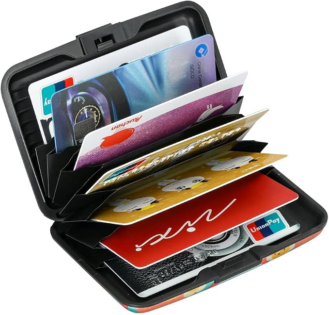 ELFISH Mini RFID Aluminum Wallet Credit Cards Holder Business Card Case Metal ID Case for Men Women（Smile Flower