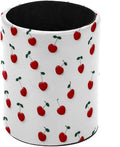 Faux Leather Pen Holder for Desk, Pencil Organizer Love Cherry Pen Cup Desk Decor Makeup Brush Holder Storage for Office Home