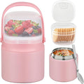 2 - in - 1 Soup Thermo for Hot Food 14oz with Snack Box Container Leak Proof Insulated Lunch Container Kids and Adults Stainless Steel Double Wall Vacuum Wide-mouth Thermal with Spoon and Handle