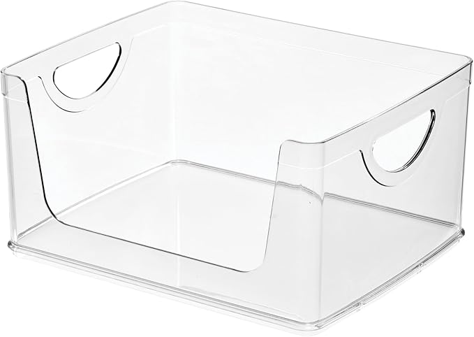 iDesign Stackable Open-Front Storage Bin with Handles for Kitchen, Set of 2, Clear, Made in USA