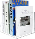 Acrylic Magazine File Holder with Carrying Handle, 4 Vertical Compartments Desk File Organizer, Clear File Sorter for Office, Magazines, Books, B5 Size