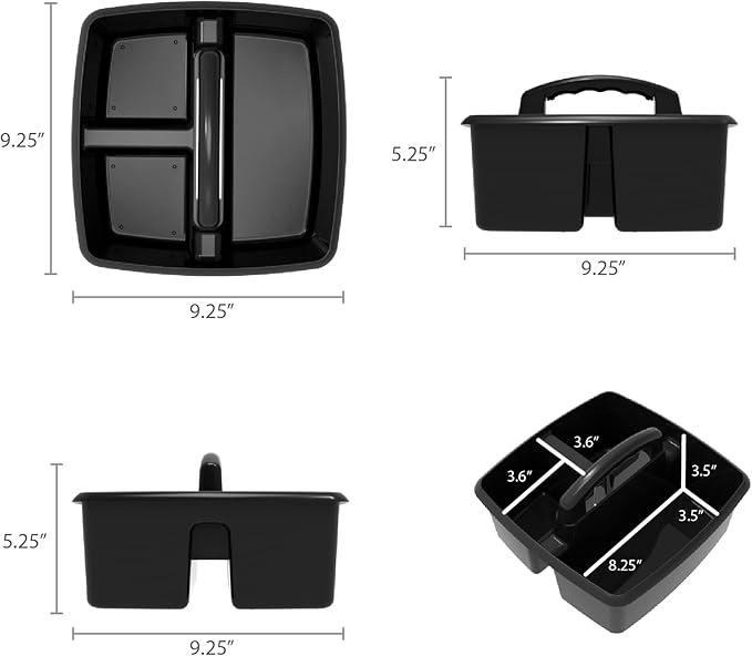 Storex 3-Compartment Small Cleaning Caddy – Multipurpose Supply Organizer with Handle, Black, 6-Pack (00972A06C)