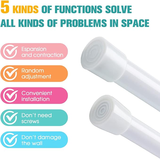 White Tension Curtain Rod for Windows 26-39 Inch,Adjustable Expandable Pressure Spring Curtain Rod No Drilling, 5/8" Curtain Rod for Closet Door Bedroom Doorway