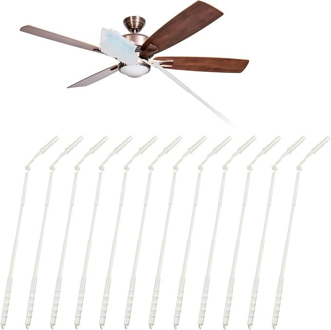 Colingmill 12 Pcs 3 ft Replacement Handles Compatible with Duster Refills, Long Extended Handle Only, Adjustable Length for Ceiling Fans, Blinds, Shelves, Windows, Foldable & Extendable (White)