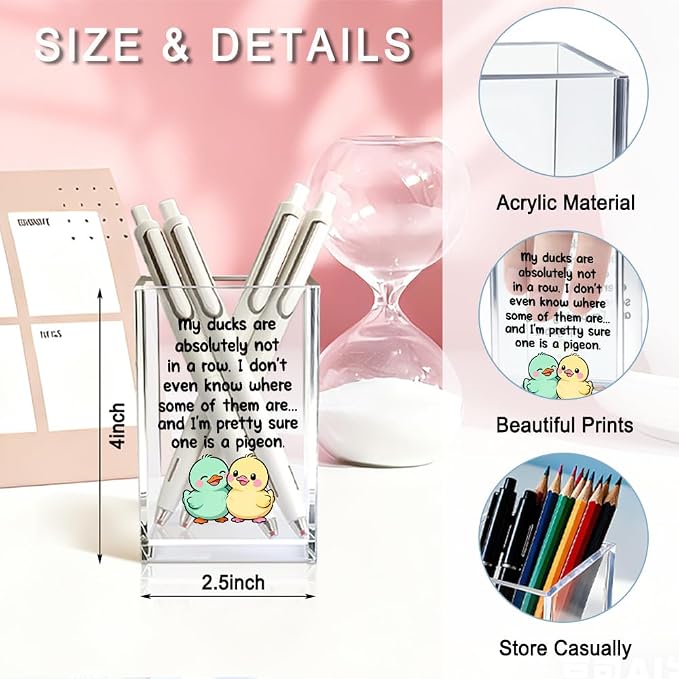 My Ducks Are Absolutely Not In A Row Acrylic Pencil Pen Holder Cup, Ducks Print Makeup Brush Storage Organizer, Mental Health Desk Accessories Holder, Sarcastic Office Gifts for Colleague