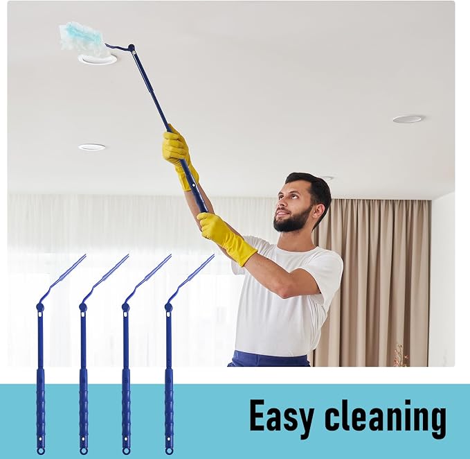 Colingmill 8 Pcs 3 ft Replacement Handles Compatible with Duster Refills, Long Extended Handle Only, Adjustable Length for Ceiling Fans, Blinds, Shelves, Windows, Foldable & Extendable (Blue)