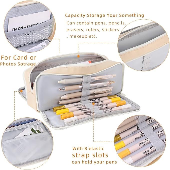 iSuperb 3 Compartments Pencil Case Pouch Big Capacity Pencil Organizer Canvas Holder Oxford Stationery Storage Kids Teen Girls Boys Student School Supplies Cosmetic Makeup Bag