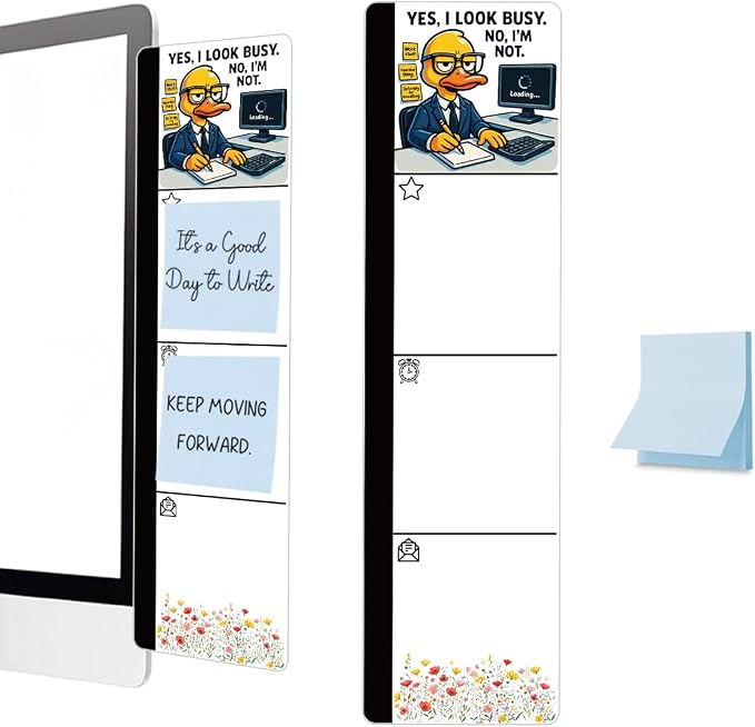 Monitor Memo Board Acrylic Sticky Note Holder Funny Office Duck Desk Decor with 100 Blue Self Stick Note Pads Yes I Look Busy Quote
