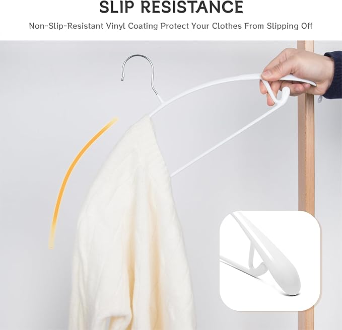 Nature Smile Non Slip PVC Coating Sweater Hangers,Dress Suit Coat Hangers,Wide Shoulder Bump Free Golf T Shirts Clothes Hangers (White Color 20 Pack)
