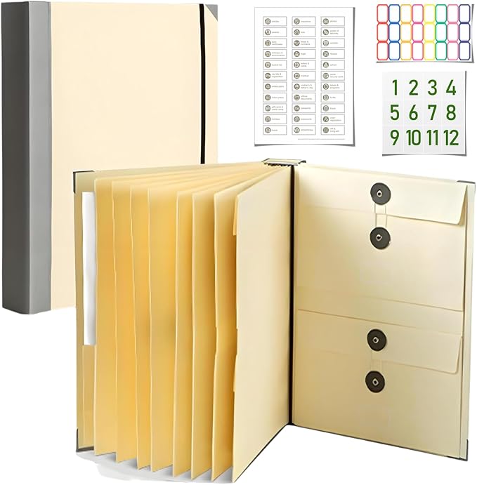 Important Document Organizer|Personal Binder Organizer with Labels Accordion File Stylish Binder for Storing Important Papers, Certificates, Passports, Photos, and Letters (Khaki)
