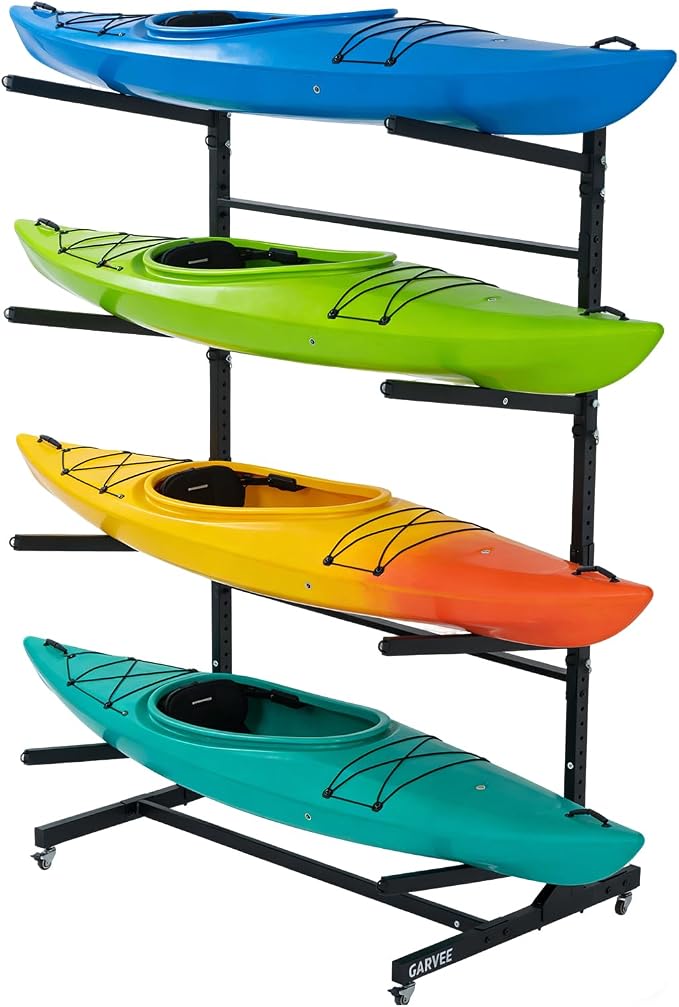 Freestanding Kayak Storage Rack with Wheels, Adjustable Kayak Racks for Garage and Outdoor, Heavy Duty Kayak Stands for Canoes, Kayaks, SUP and Surfboards