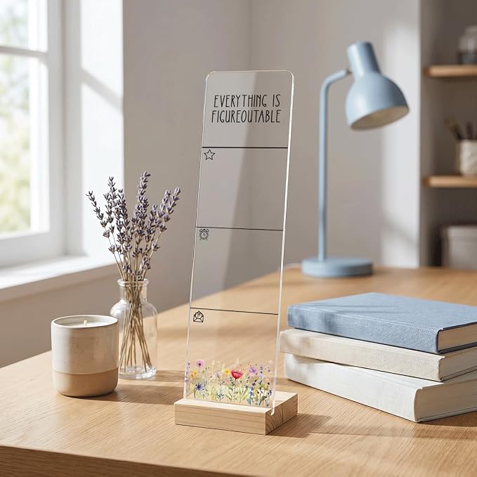 Monitor Memo Board with Wooden Base Everything is Figureoutable | Inspirational Quote Message Board Portable Sticky Note Holder with 200 Sheets Sticky Office Desk Decor and Gift