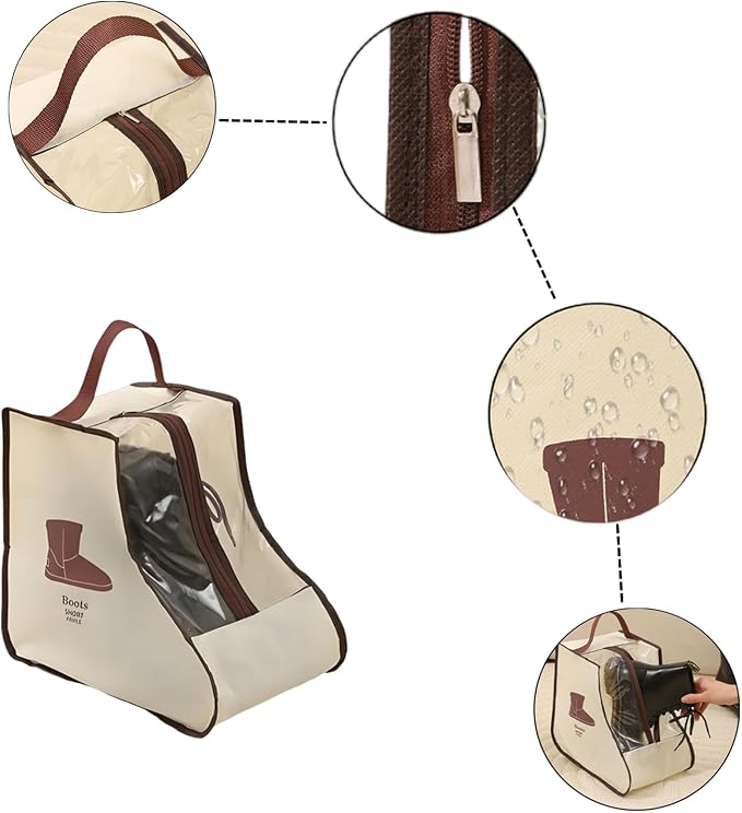 Rikyo 2 Set Beige Shoe Storage,Portable Short Boots & Tall Boots Storage | Protector Bag, Shoe Dust Bags & Sleeves for Travel,Clear Boots Cover, Shoes Packing Organizers for Adult Sneakers