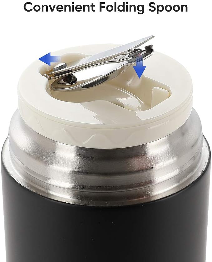DaCool Adults Food Thermo for Hot Food 24 oz Insulated Food Jar Insulated Lunch Container Vacuum Stainless Steel Soup Thermo for Women Man Leakproof for Office Picnic Travel Outdoors, Black