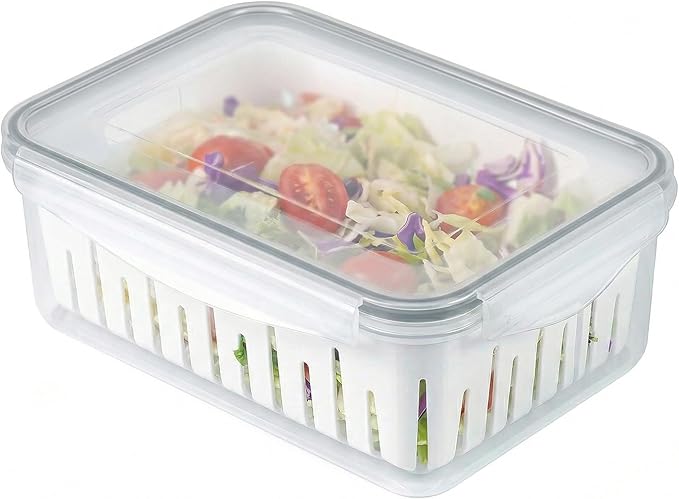 carrotez 8.5 Cup Produce Saver Container for Fridge with Colander - 2.0L | Airtight Fruit & Vegetable Storage Bin, Removable Strainer Basket, BPA-Free, Stackable, White Colander