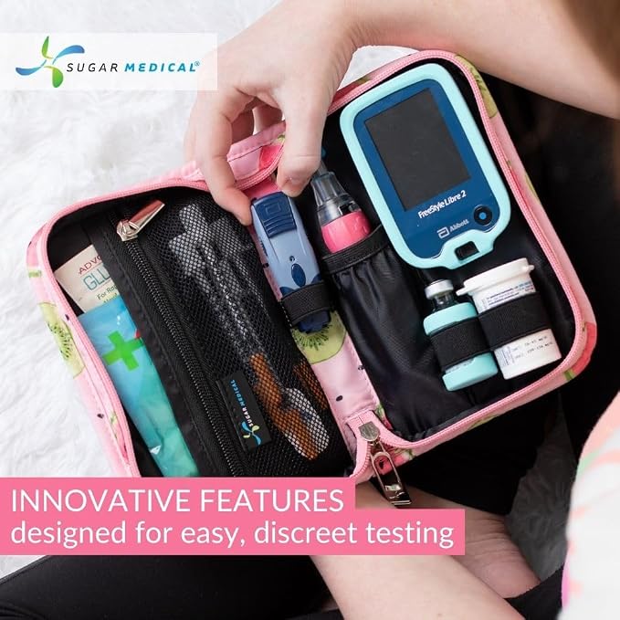 Sugar Medical Diabetes Supply Case | Medical Supplies Travel Bag | Glucose Meter Organizer | Diabetic Care Products | Glucometer Kit (Watermelon)