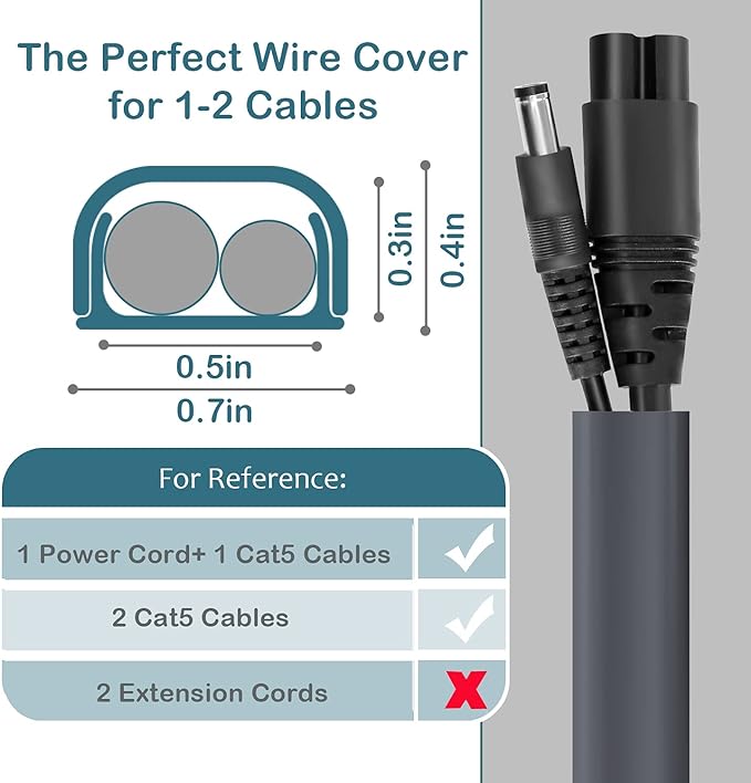 ZhiYo 102in Cord Covers for Wires on Wall, Cable Hider for 1-2 Cords, Self-Adhesive TV Cord Hider for Wall Mounted tv, Wire Cover Concealer, Grey Cable Management Raceway, 6X L17in W0.7in H0.4in