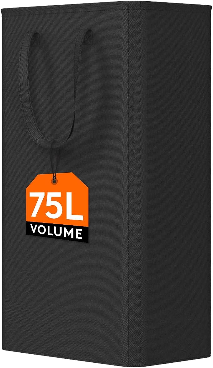 Lifewit Slim Laundry Hamper, Narrow Small Laundry Basket with Handle for Dirty Clothes, Collapsible Tall Thin Laundry Bin for Bathroom Bedroom Dorm College, 75L, Black