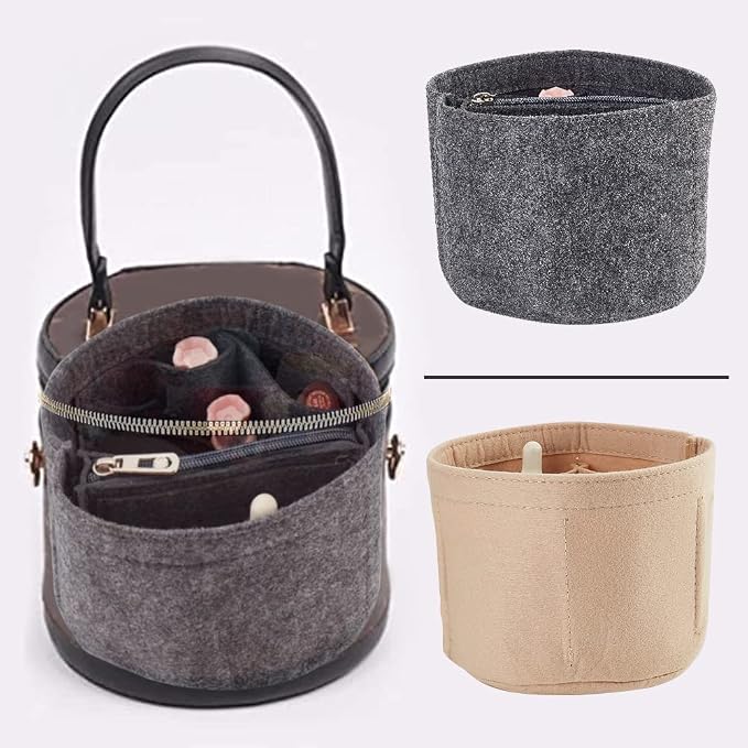 WADORN Felt Purse Organizer Insert, Black (Round, 5.1x4.65in) Materials, Efficient Storage, Practical Design, for LV Cannes & Other Bucket Bags