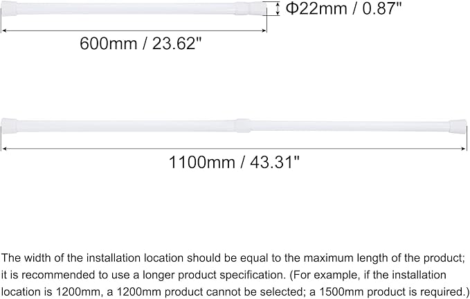 uxcell Tension Curtain Rod, Adjustable 24 to 43 inches, 0.75" Dia White Spring Tension Rod No Drilling Expandable Tension Rod for Doorway, Kitchen