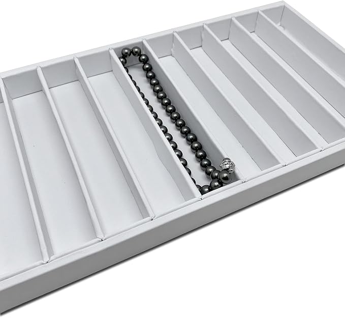 The Display Guys - Stackable Jewelry Tray and Organizer - for Drawers, Dressers, Store Display (10 Compartments, White Leatherette)