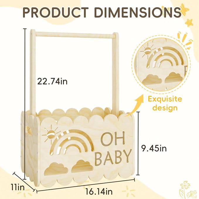 Wooden Baby Shower Crate Closet, Wooden Baby Shower Crate Closet, Boys and Girls for Baby shower wooden basket Gifts, Welcome Baby Gifts, Suitable for Pregnancy Glfts for New Parent