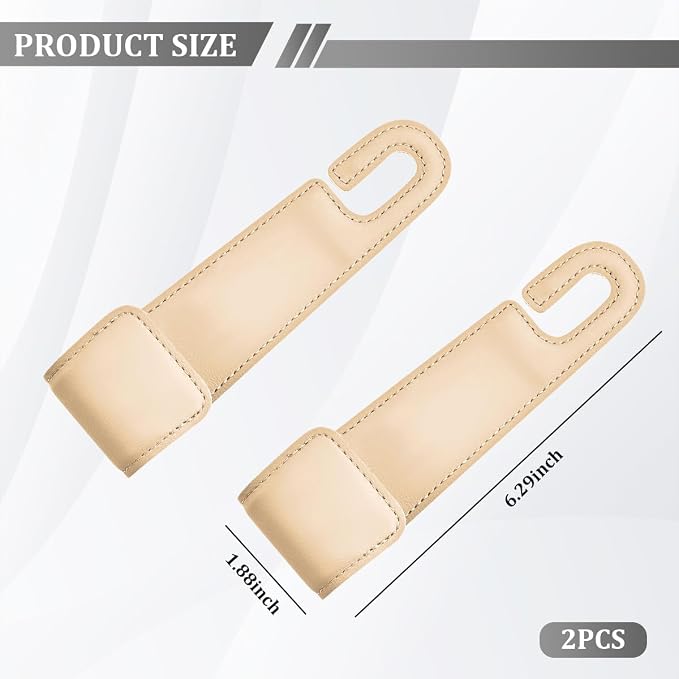 Osilly 2PCS Car Seat Headrest Hook, Leather Stylish Vehicle Backseat Hanger Organizer for Purse Handbag Umbrella, Automotive Seat Back Hanging Storage Holder Hook, Universal for Vehicles (Beige)
