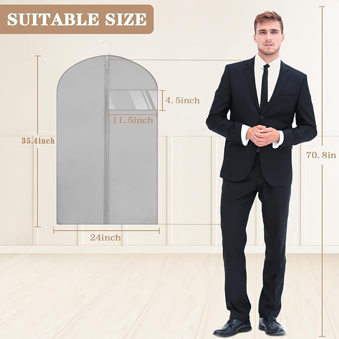 20 Pack Garment Bags for Hanging Clothes,Suit Bags For Closet Storage and Travel with Clear Window 40-inch Suit Garment Bag for Men Women Skirt Shirt Coat,Gray
