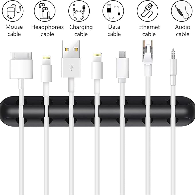 Cable Holder Clips 3 Pack, Cable Organizer for Desk, Cord Management Clips with 3/5/7 Slots, Silicone Cable Clips for USB Cables, Charging Cords, Power Cables, Office & Home – Black