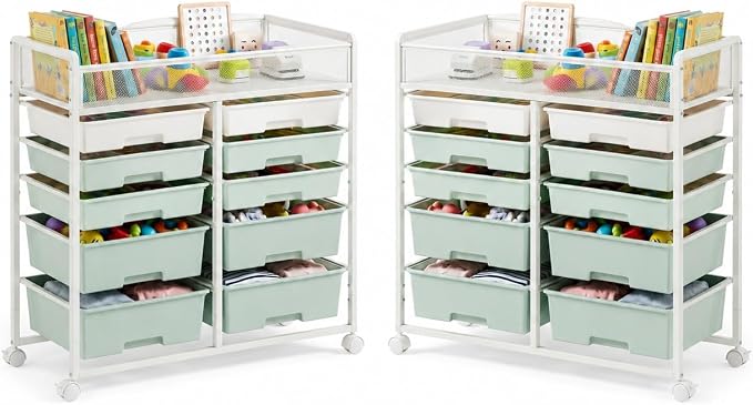 2 Pack Craft Cart with Wheels, Stylish Rolling Craft Cart with 10 Drawers, Art Cart Organizer and Storage, Rolling Utility Cart with Handles for Organizing Crafts, Yarn, Toys, School Supplies, etc