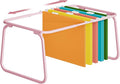 Marbrasse Hanging File Folder Frame, Adjustable Letter Size File Holder 16-25 Inches, Metal File Cabinet Rails for Office, Home, School, Pink